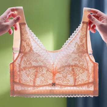 Sutien fără bretele, fără fir, cu cupă completă, cupe turnate ultra-subțiri, dantelă din nailon