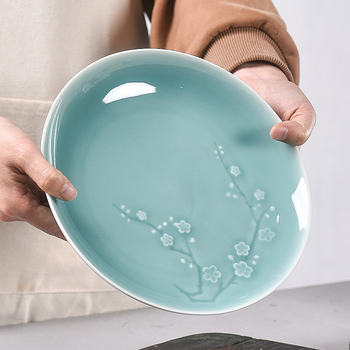 Večera tanjur od Celadon porculana s cvjetnim uzorkom, okrugli, kompatibilan s mikrovalnom