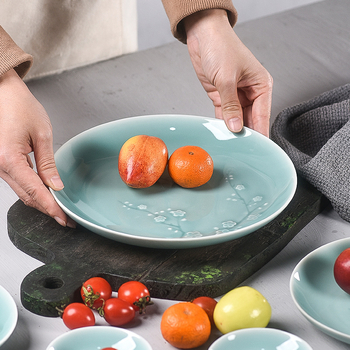 Večera tanjur od Celadon porculana s cvjetnim uzorkom, okrugli, kompatibilan s mikrovalnom