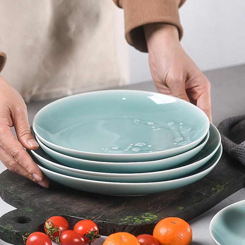 Večera tanjur od Celadon porculana s cvjetnim uzorkom, okrugli, kompatibilan s mikrovalnom