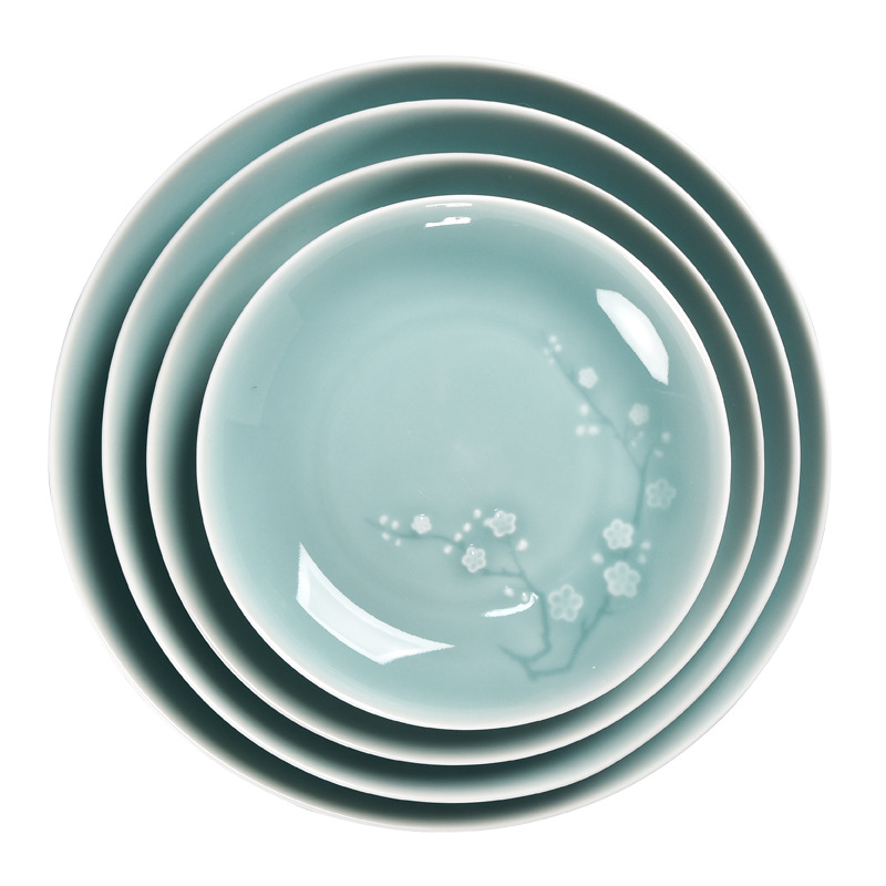 Večera tanjur od Celadon porculana s cvjetnim uzorkom, okrugli, kompatibilan s mikrovalnom