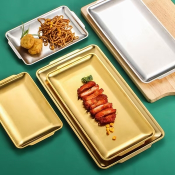 Korejskog stila pravokutna posuda od nehrđajućeg čelika za sushi i grickalice, moderno minimalistički dizajn, jednolita površina, mogućnost tiskanja logotipa