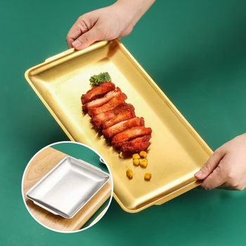 Korejskog stila pravokutna posuda od nehrđajućeg čelika za sushi i grickalice, moderno minimalistički dizajn, jednolita površina, mogućnost tiskanja logotipa