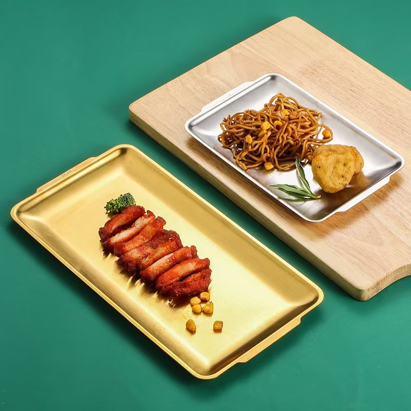 Korejskog stila pravokutna posuda od nehrđajućeg čelika za sushi i grickalice, moderno minimalistički dizajn, jednolita površina, mogućnost tiskanja logotipa