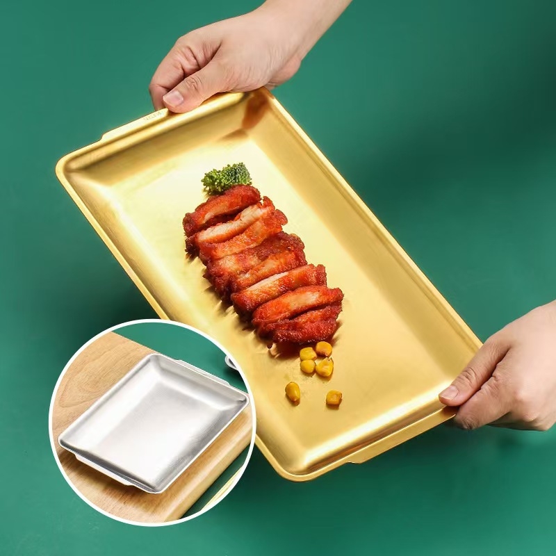 Korejskog stila pravokutna posuda od nehrđajućeg čelika za sushi i grickalice, moderno minimalistički dizajn, jednolita površina, mogućnost tiskanja logotipa