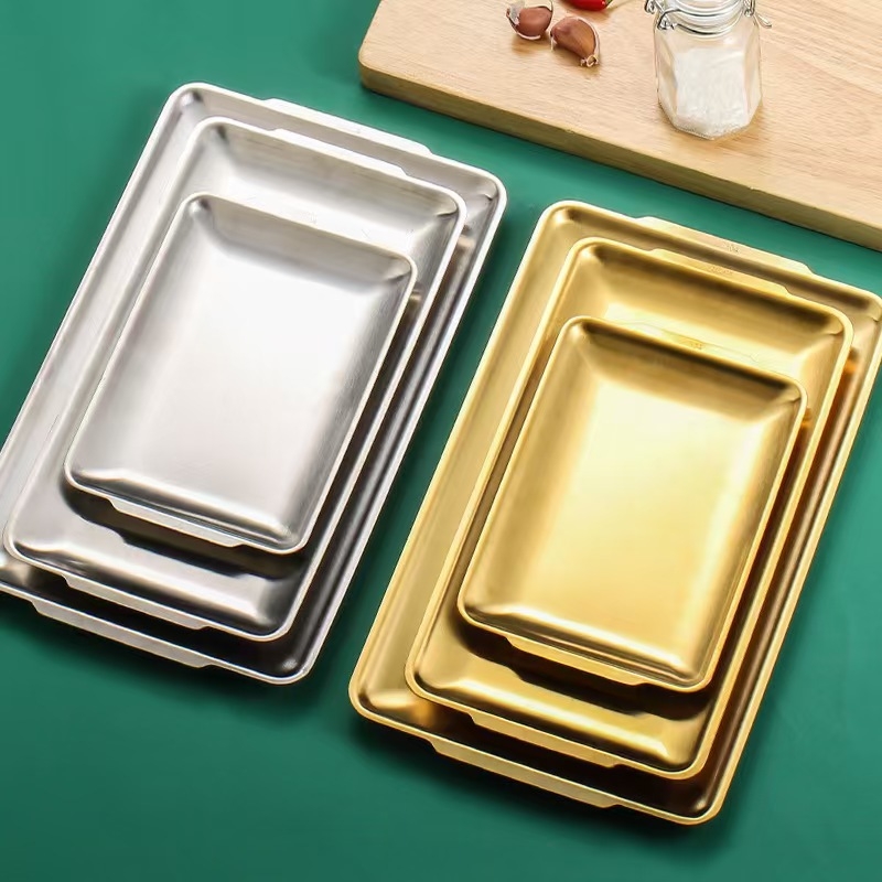 Korejskog stila pravokutna posuda od nehrđajućeg čelika za sushi i grickalice, moderno minimalistički dizajn, jednolita površina, mogućnost tiskanja logotipa