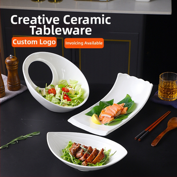 Farfurie ceramică, formă neregulată, culoare solidă, finisaj sub glazură, compatibil cu microunde, logo personalizabil, pentru hoteluri și restaurante
