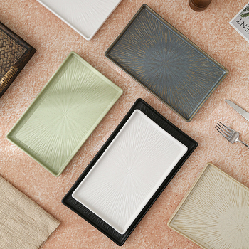 Porcelanski tanjur, japanskog stila, pravokutnog oblika, mikrovalna kompatibilnost, mat glazura