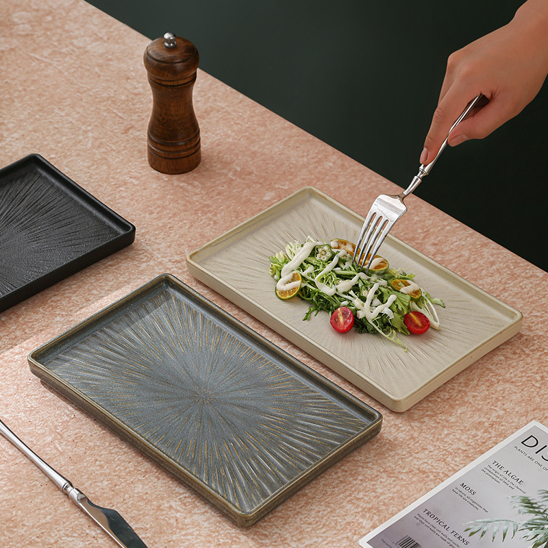 Porcelanski tanjur, japanskog stila, pravokutnog oblika, mikrovalna kompatibilnost, mat glazura