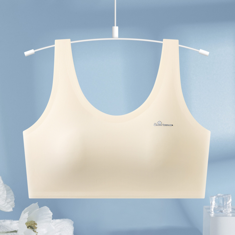 Sutien pentru adolescente: cupe cu acoperire completă, formă turnată subțire, material nailon, bretele fixe, respirabil