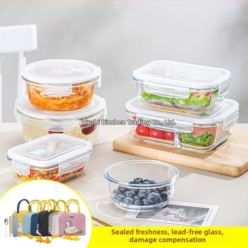 Стъклена кутия за обяд, правоъгълна, боросиликатно стъкло, микровълнова безопасна, 501-800 ml, запазва свежест