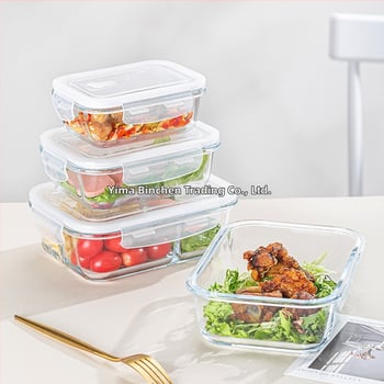 Стъклена кутия за обяд, правоъгълна, боросиликатно стъкло, микровълнова безопасна, 501-800 ml, запазва свежест