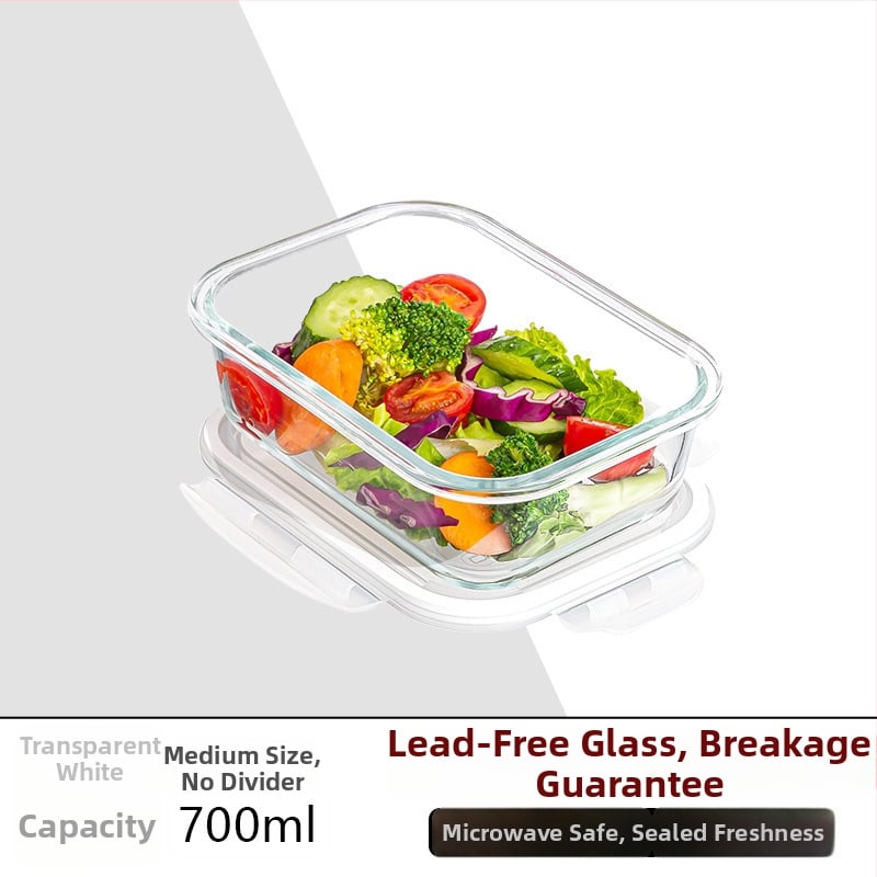 Стъклена кутия за обяд, правоъгълна, боросиликатно стъкло, микровълнова безопасна, 501-800 ml, запазва свежест
