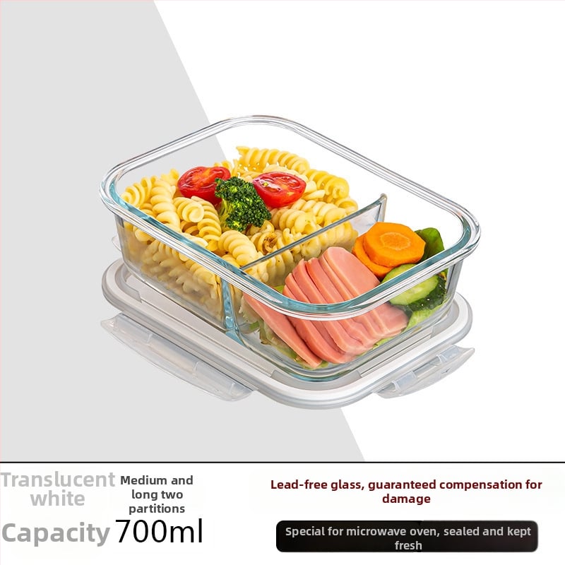 Стъклена кутия за обяд, правоъгълна, боросиликатно стъкло, микровълнова безопасна, 501-800 ml, запазва свежест