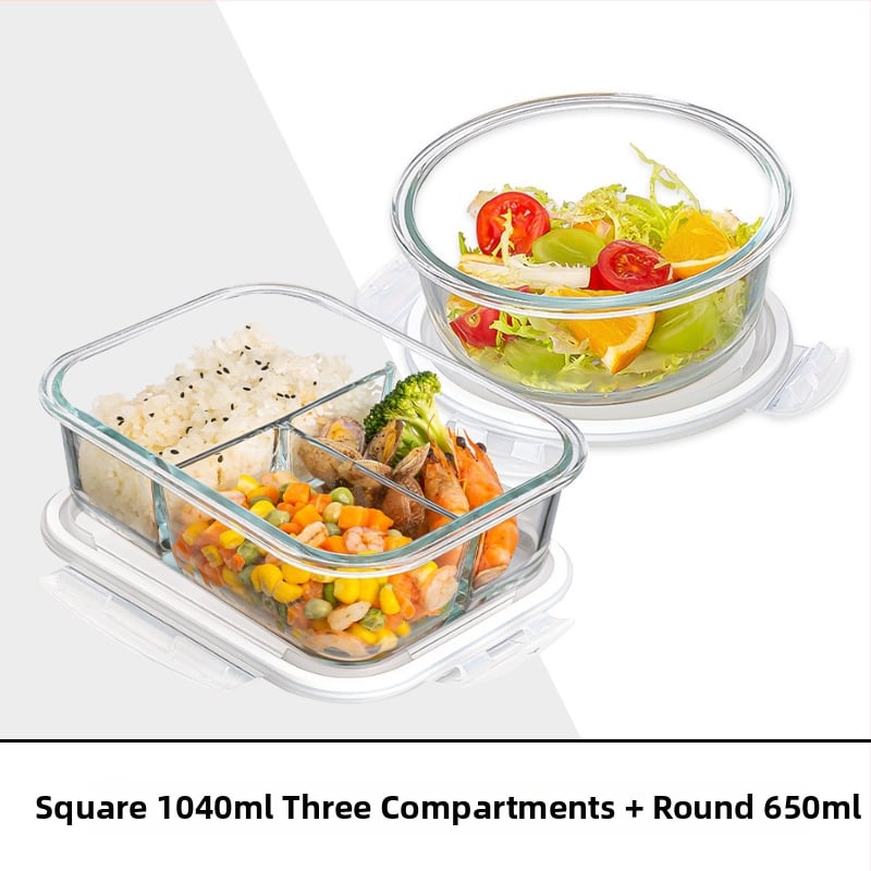 Стъклена кутия за обяд, правоъгълна, боросиликатно стъкло, микровълнова безопасна, 501-800 ml, запазва свежест