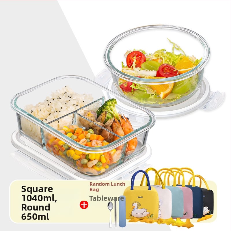Стъклена кутия за обяд, правоъгълна, боросиликатно стъкло, микровълнова безопасна, 501-800 ml, запазва свежест