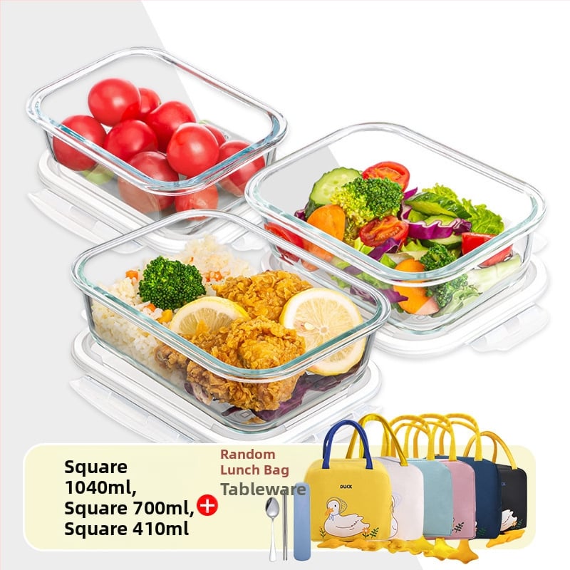 Стъклена кутия за обяд, правоъгълна, боросиликатно стъкло, микровълнова безопасна, 501-800 ml, запазва свежест