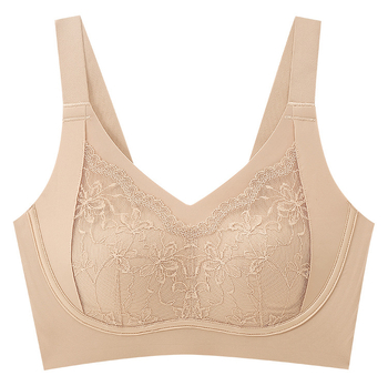 Sutien fără cusături din dantelă, cupe cu formă de urechi de iepure, cupe turnate ultra-subțiri, design pentru modestie, bretele fixe, închidere spate cu patru rânduri de cârlige