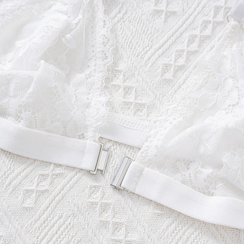 Bustier camisole fără sârmă, cu dantelă, închidere frontală, cupe triunghiulare fără burete, nylon material