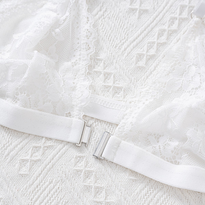 Bustier camisole fără sârmă, cu dantelă, închidere frontală, cupe triunghiulare fără burete, nylon material