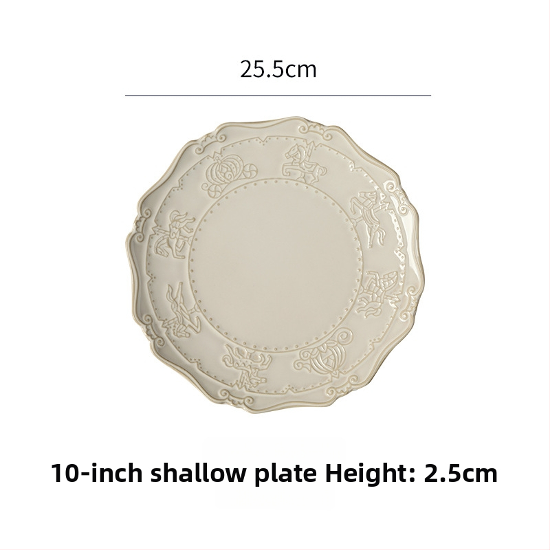 Francúzský porcelánový servis na stolovanie – reliéfne taniere, európsky štýl, retro dizajn, keramická glazúra vypaľovaná v peci, mikrovlnná rúra vhodná