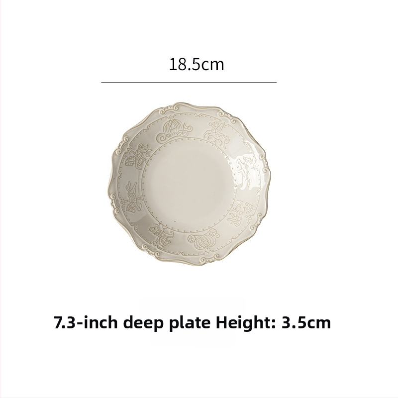 Francúzský porcelánový servis na stolovanie – reliéfne taniere, európsky štýl, retro dizajn, keramická glazúra vypaľovaná v peci, mikrovlnná rúra vhodná