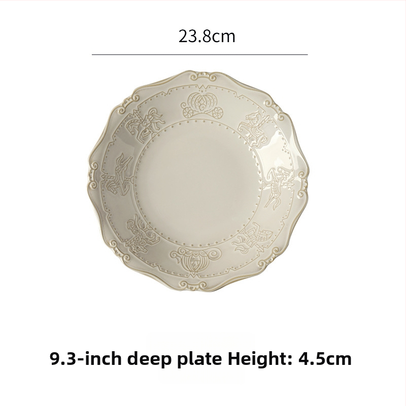 Francúzský porcelánový servis na stolovanie – reliéfne taniere, európsky štýl, retro dizajn, keramická glazúra vypaľovaná v peci, mikrovlnná rúra vhodná