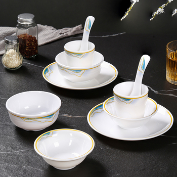 Melamin hotel étkészlet, négy darabos, overglaze felülettel, Belien márka, logó nyomtatásának lehetősége