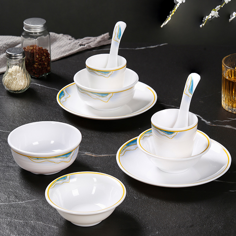 Melamin hotel étkészlet, négy darabos, overglaze felülettel, Belien márka, logó nyomtatásának lehetősége