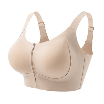 Bustier sport cu fermoar frontal pentru un decolteu plin – Cupă 3/4 cu cupe subțiri modelate, material nylon cu căptușeală nylon, fără balenă, bretele fixe
