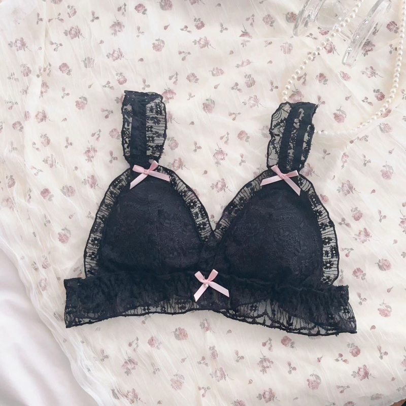 Set sutien cu dantelă, cupă 3/4, cupă turnată ultra-subțire, material principal bumbac 70-80%, bretele fixe dublu, închidere spate cu trei rânduri, stil tradițional japonez, respirabil și confortabil