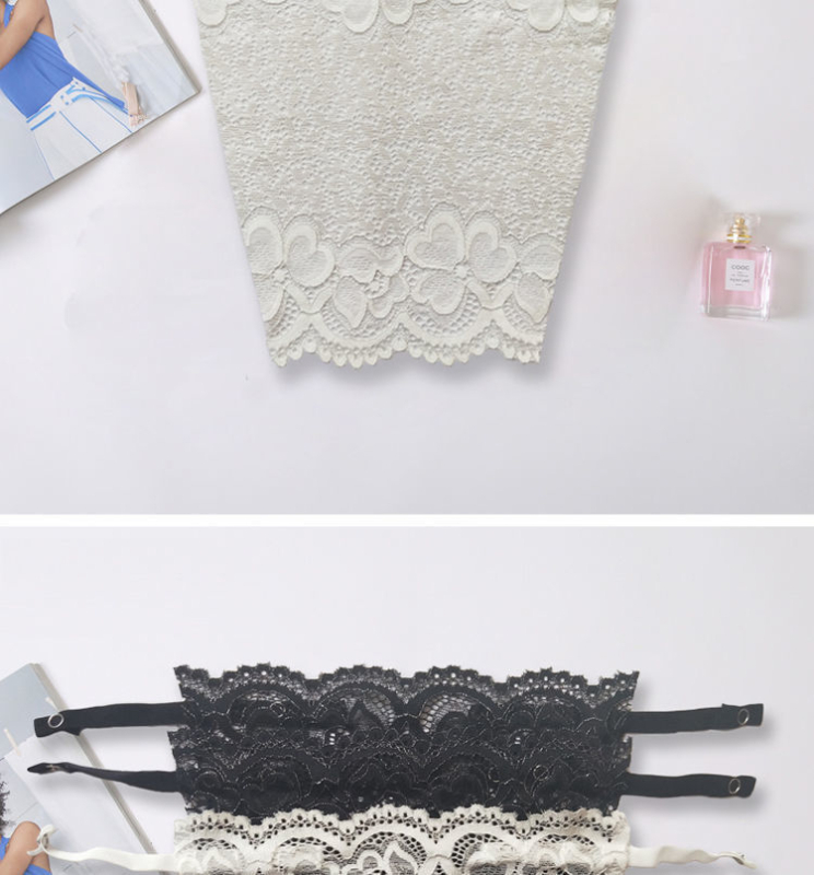 Bandeau fără bretele, cu margine din dantelă, fără cusături, din ice silk poliester