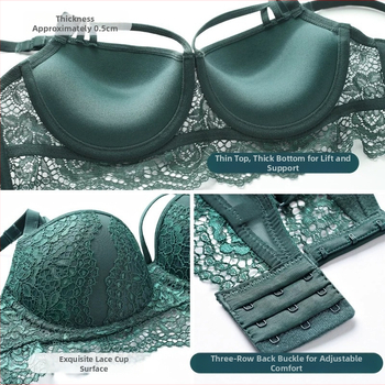Set de sutiene din dantelă, push-up, decolteu în V adânc, cupă 3/4, cupă turnată (partea superioară subțire, partea inferioară mai groasă)
