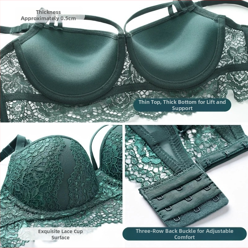 Set de sutiene din dantelă, push-up, decolteu în V adânc, cupă 3/4, cupă turnată (partea superioară subțire, partea inferioară mai groasă)