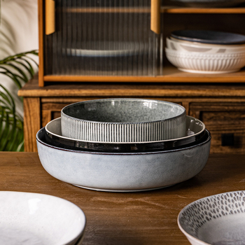 Farfurie adâncă din porțelan, rotundă, stil retro, potrivită pentru microunde, suprafață glazată