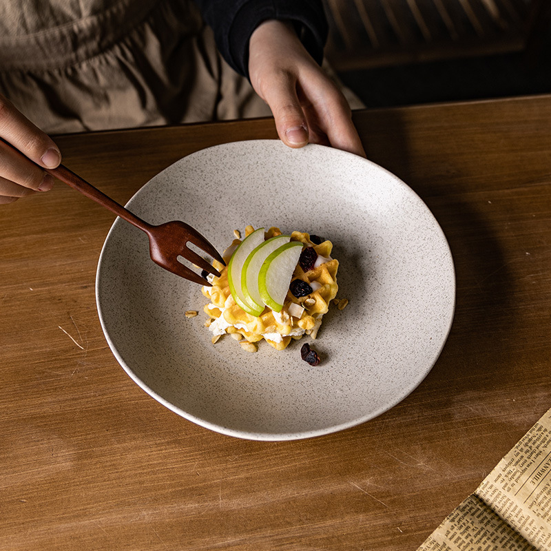 Farfurie adâncă din porțelan, rotundă, stil retro, potrivită pentru microunde, suprafață glazată