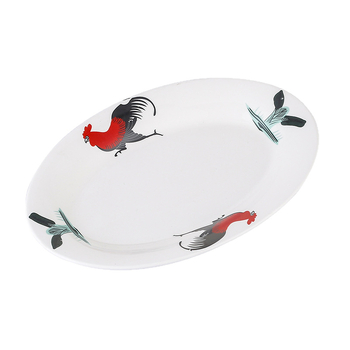 Rooster Series farfurie ovală din ceramică pentru pește - formă neregulată, model floral, compatibil cu microunde, veselă pentru hoteluri și restaurante, Yahipai