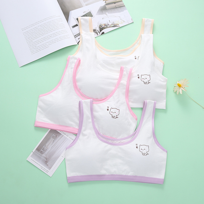 Sutien fără bretele, din bumbac, respirabil, cupă completă, imprimeu desene animate pentru fete 7–12 ani