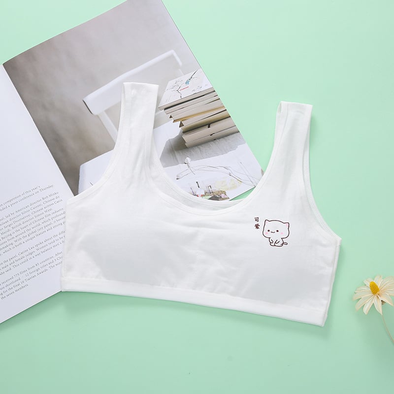 Sutien fără bretele, din bumbac, respirabil, cupă completă, imprimeu desene animate pentru fete 7–12 ani