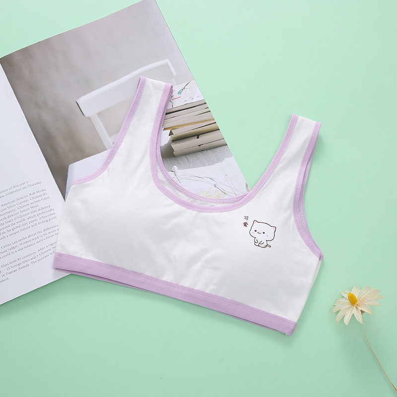 Sutien fără bretele, din bumbac, respirabil, cupă completă, imprimeu desene animate pentru fete 7–12 ani