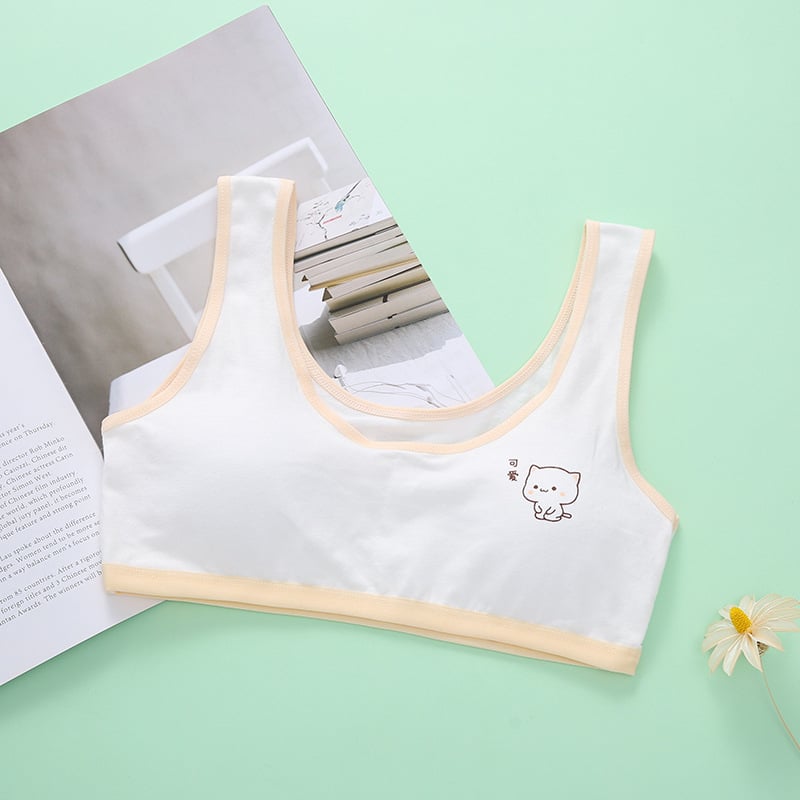 Sutien fără bretele, din bumbac, respirabil, cupă completă, imprimeu desene animate pentru fete 7–12 ani