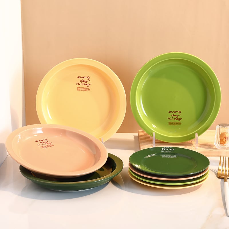 Farfurie din porțelan, stil coreean, rotundă, compatibilă cu cuptorul cu microunde