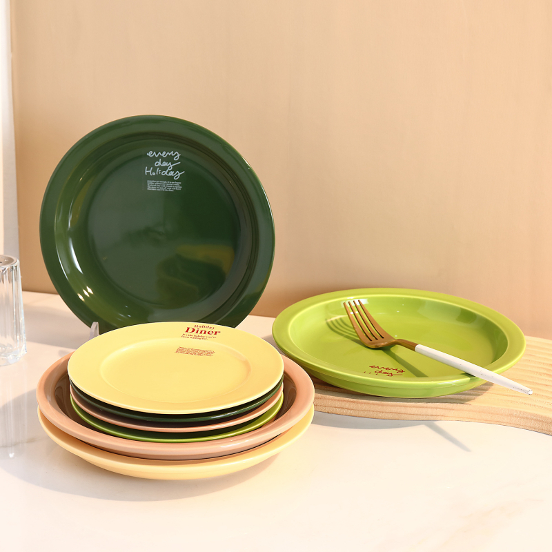 Farfurie din porțelan, stil coreean, rotundă, compatibilă cu cuptorul cu microunde