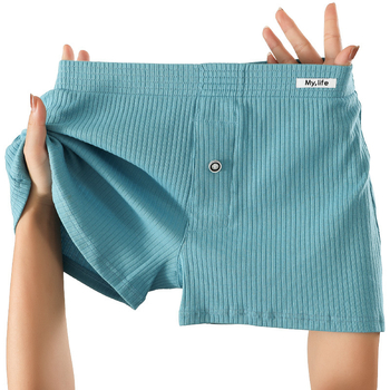 Мъжки памучни боксерки, средна талия, плетени, дишащи, едноцветни