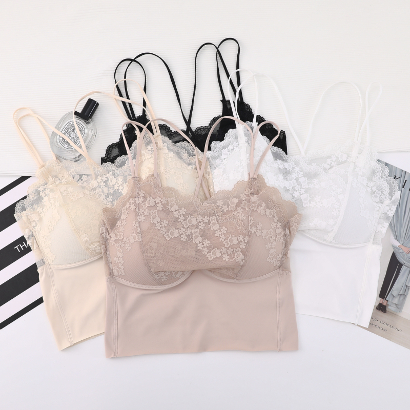Sutien din nylon fără bretele, cu spate dantelat, cupe triunghi, cupe subțiri formate, susținere și confort