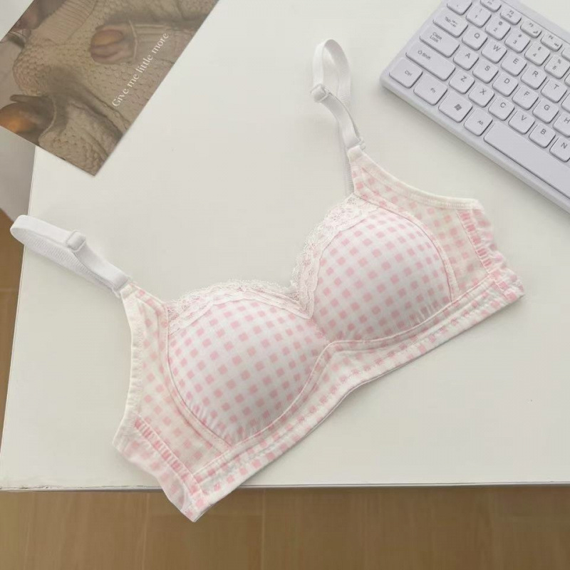 Čipkasti karirani bezšivni push-up grudnjak za male grudi, tanak, mek potpor, bez žice