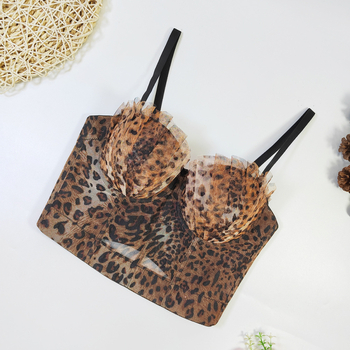 Čipkasti tube top s leopard printom, francuski dizajn, podesiv, oblikovanje tijela, bez leđa