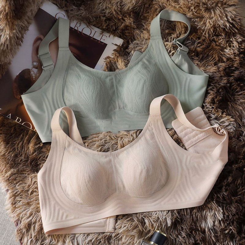  Sutien Push-Up fără cusături, cupe în formă de urechi de iepure, cupă ultra-subțire modelată, bretele fixe dublu, închidere pe spate cu patru rânduri