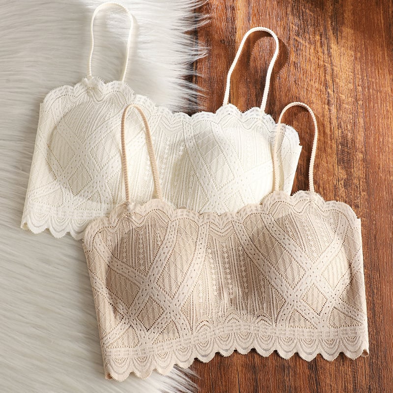 Bežično čipkasto bustier s dvostrukim trakama, bešavni dizajn, otvorena leđa