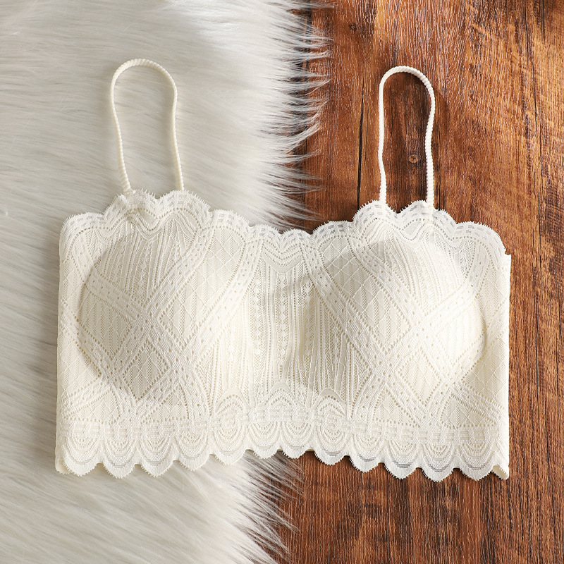 Bežično čipkasto bustier s dvostrukim trakama, bešavni dizajn, otvorena leđa